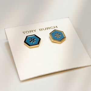 Tory Burch Gold and Black Enamel Earrings